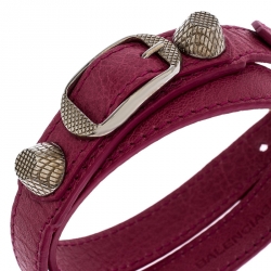 Pre Owned Balenciaga Pink Leather Arena Giant Wrap Bracelet S