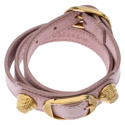 Pre Owned Balenciaga Light Pink RGH Leather Double Tour Bracelet M