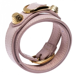 Pre Owned Balenciaga Light Pink RGH Leather Double Tour Bracelet M