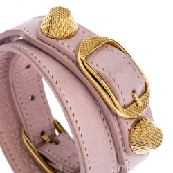Pre Owned Balenciaga Light Pink RGH Leather Double Tour Bracelet M