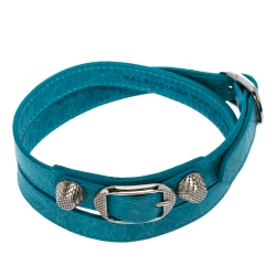 Pre Owned Balenciaga Arena Blue Leather Giant Triple Tour Bracelet M