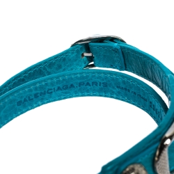 Pre Owned Balenciaga Arena Blue Leather Giant Triple Tour Bracelet M
