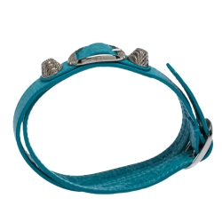 Pre Owned Balenciaga Arena Blue Leather Giant Triple Tour Bracelet M