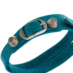 Pre Owned Balenciaga Arena Blue Leather Giant Triple Tour Bracelet M