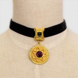 Pre Owned Balenciaga Purple Crystal Golden Necklace 