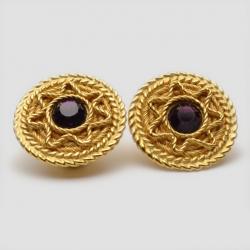 Pre Owned Balenciaga Purple Crystal Golden Earrings
