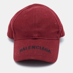 Pre Owned Balenciaga Burgundy Cotton Baseball Cap L