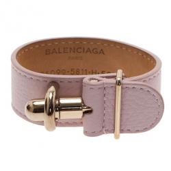 Pre Owned Balenciaga Light Pink Leather Tube Medium Bracelet 17CM