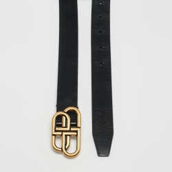 Pre Owned Balenciaga Black Leather BB Buckle Belt 85 CM