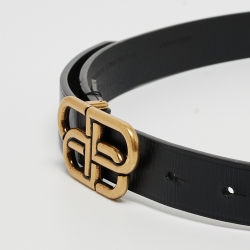 Pre Owned Balenciaga Black Leather BB Buckle Belt 85 CM