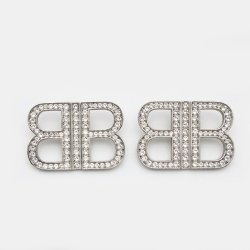 Pre Owned Balenciaga BB Crystals Silver Tone Earrings