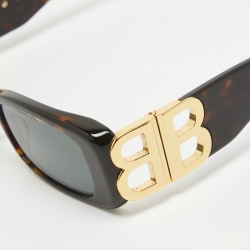 Pre Owned Balenciaga Dark Brown Tortoise BB0096S Rectangle Sunglasses