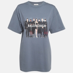 مملوكة مسبقًا Balenciaga Grey Logo Print Cotton T-Shirt M