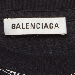 مملوكة مسبقًا Balenciaga Black Logo All-Over Print Cotton T-Shirt S