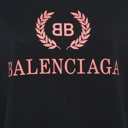 Pre Owned Balenciaga Black Logo Print Cotton T-Shirt XS