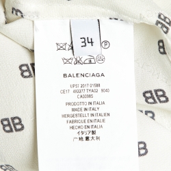Pre Owned Balenciaga Off-White Logo Printed Silk Shirt S