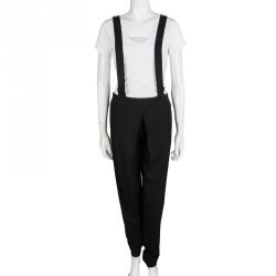 Pre Owned Balenciaga Black Stretch Crepe Pleat Front Tapered Suspender Trousers M