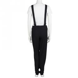Pre Owned Balenciaga Black Stretch Crepe Pleat Front Tapered Suspender Trousers M