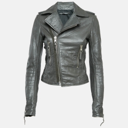 Pre Owned Balenciaga Green Leather Biker Jacket M