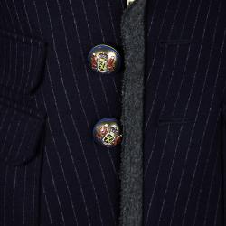 Balenciaga Navy Blue Pinstriped Wool Contrast Collar Tailored Blazer L