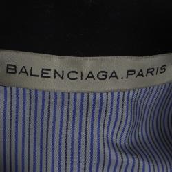 Balenciaga Navy Blue Pinstriped Wool Contrast Collar Tailored Blazer L