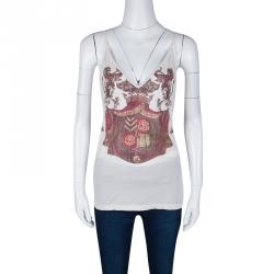 Pre Owned Balenciaga Cream Logo Print Jersey Camisole M