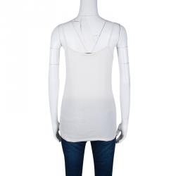 Pre Owned Balenciaga Cream Logo Print Jersey Camisole M