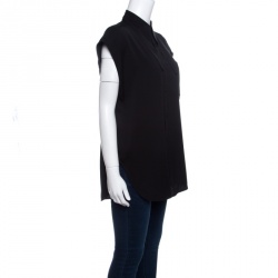 Pre Owned Balenciaga Black Scarf Collar Detail Oversized High Low Silk Blouse S