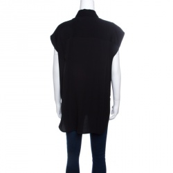 Pre Owned Balenciaga Black Scarf Collar Detail Oversized High Low Silk Blouse S