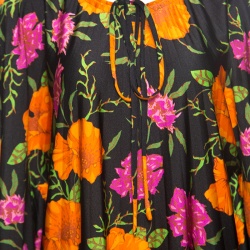 مملوكة مسبقًا Balenciaga Black Floral Printed Neck Tie Detail Oversized Kaftan Dress S