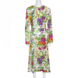 Balenciaga Crinkled Floral Print Side Zip Detail Oversized Midi Dress M