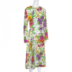 Balenciaga Crinkled Floral Print Side Zip Detail Oversized Midi Dress M