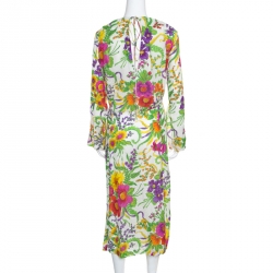 Balenciaga Crinkled Floral Print Side Zip Detail Oversized Midi Dress M