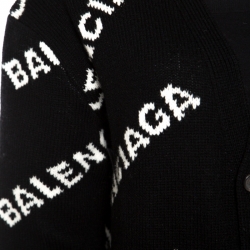 Pre Owned Balenciaga Monochrome Logo Jacquard Knit Long Archetype Cardigan M