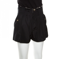 Pre Owned Balenciaga Black Paper Bag Waist Pleat Front Shorts M