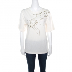 Pre Owned Balenciaga Cream Printed Cotton Short Sleeve T-Shirt S