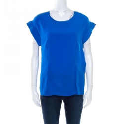 Pre Owned Balenciaga Blue Contrast Criss Cross Velvet Overlay Top L