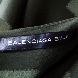 Pre Owned Balenciaga Olive Green Satin Jacquard Back Tie Detail Sleeveless Top S