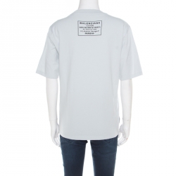 Pre Owned Balenciaga Grey Logo Stamp Detail Short Sleeve T-Shirt L