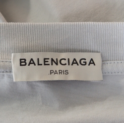 Pre Owned Balenciaga Grey Logo Stamp Detail Short Sleeve T-Shirt L