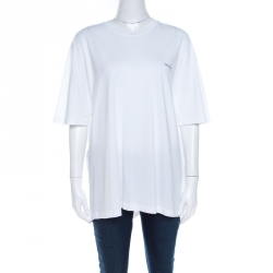 Pre Owned Balenciaga White Logo Print Cotton Jersey Oversized Cocoon T-Shirt S