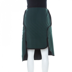 Pre Owned Balenciaga Green Scuba Car-Mat Look Asymmetric Wrap Skirt M