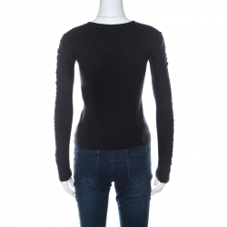 Pre Owned Balenciaga Charcoal Grey Wool Ruched Sleeve Detail Buttoned Cardigan M