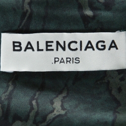 Pre Owned Balenciaga Green Printed Mandarin Collar Cap Sleeve Button Front Shirt M