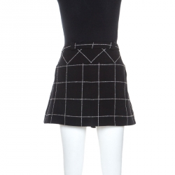 Pre Owned Balenciaga Black Checked Wool Blend Pleated Mini Skirt M