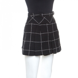 Pre Owned Balenciaga Black Checked Wool Blend Pleated Mini Skirt M
