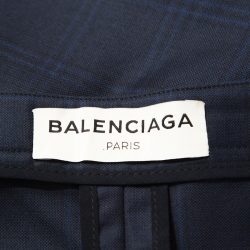 Balenciaga Navy Blue Checked Virgin Wool Asymmetric Mini Skirt S 