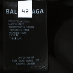 Pre Owned Balenciaga Black Cotton Logo Print Tie Neck Detail Swing Shirt L