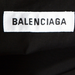 Pre Owned Balenciaga Black Cotton Logo Print Tie Neck Detail Swing Shirt L