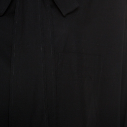 Pre Owned Balenciaga Black Cotton Logo Print Tie Neck Detail Swing Shirt L
